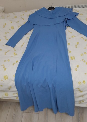 Mavi Uzun Kollu Drapeli Kadın Elbise - Görsel 3