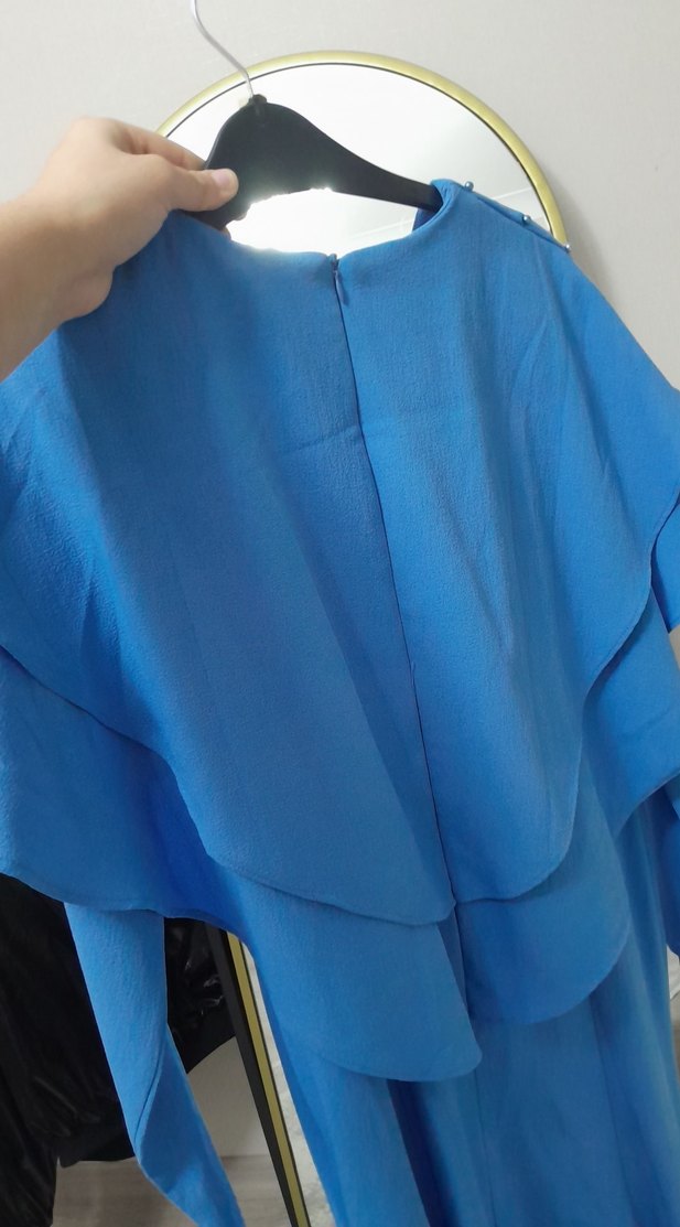 Mavi Uzun Kollu Drapeli Kadın Elbise - Görsel 4