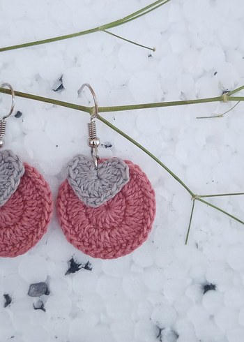Tasarımcı Kalp Detaylı Dantel Pembe Tasarım Küpe