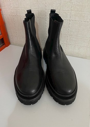 Siyah Deri Platform Topuklu Erkek Bot - Görsel 3