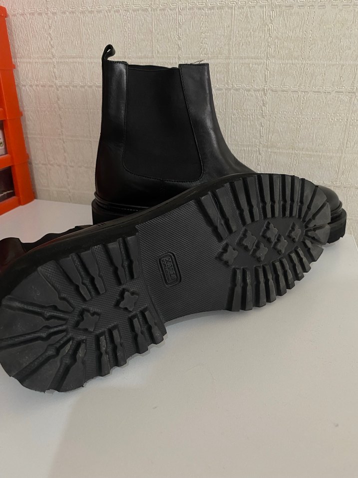 Siyah Deri Platform Topuklu Erkek Bot - Görsel 2