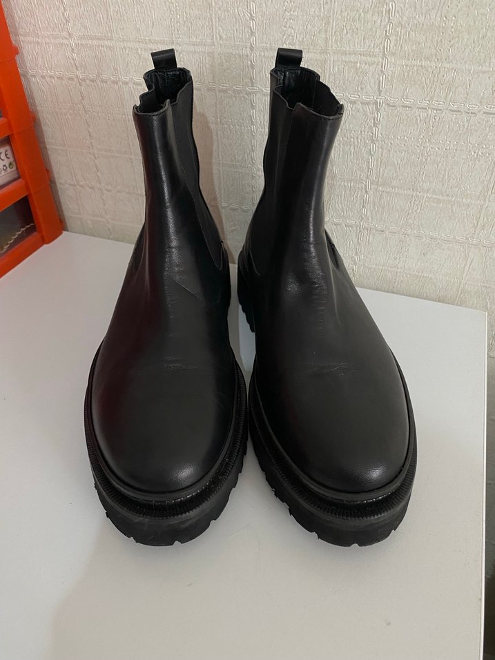 Siyah Deri Platform Topuklu Erkek Bot - Görsel 3