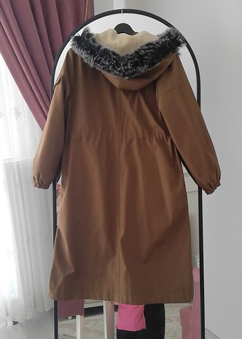 Kürk Detaylı Uzun Kahverengi Kadın Kaban - Görsel 6