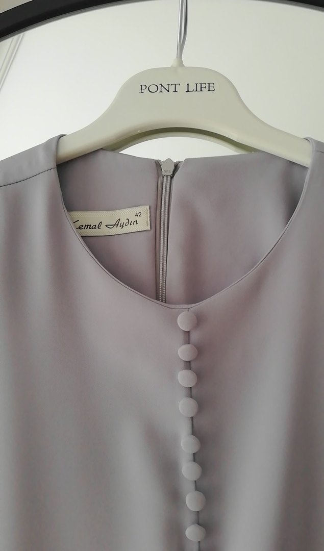 Gri Midi Salaş Saten Tunik - Görsel 4