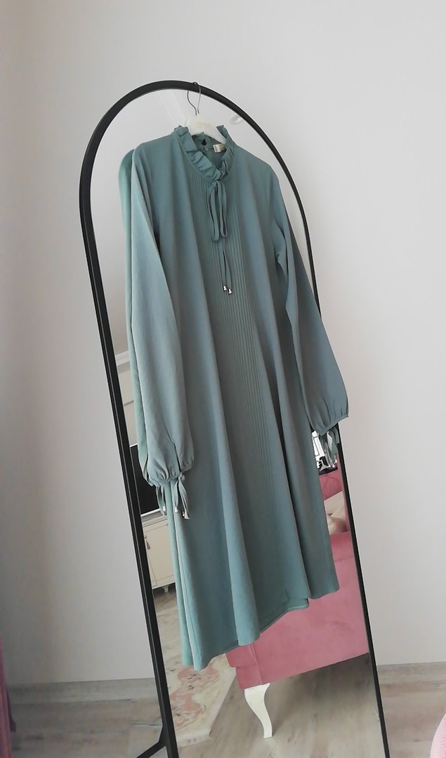 Gri Uzun Piliseli Bohem çağla yeşili Tunik - Görsel 3