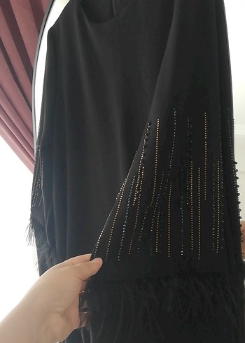 Taş ve tüy Detaylı Siyah Uzun Kollu Tunik - Görsel 3