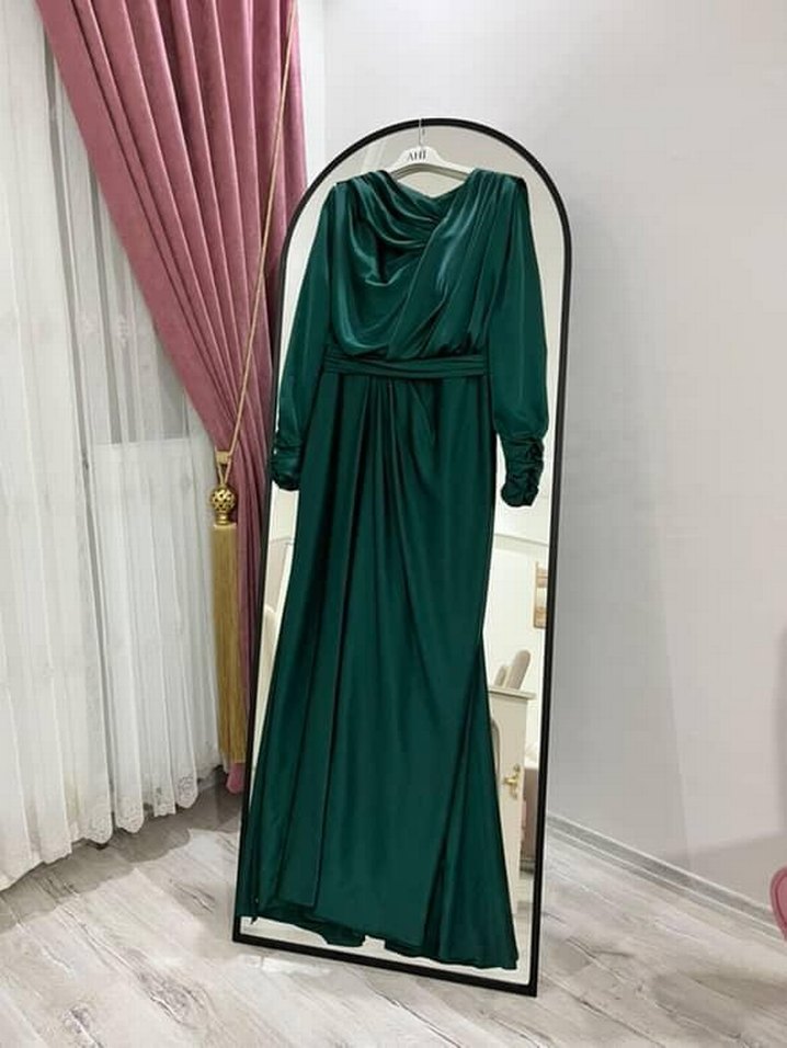 Kenzel Zümrüt yeşili Uzun Kadın Abiye Elbise - Görsel 2