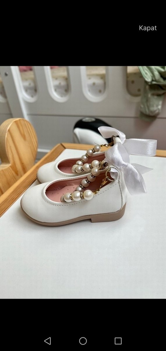 İnci Detaylı Beyaz Kız Çocuk Babet - Görsel 2