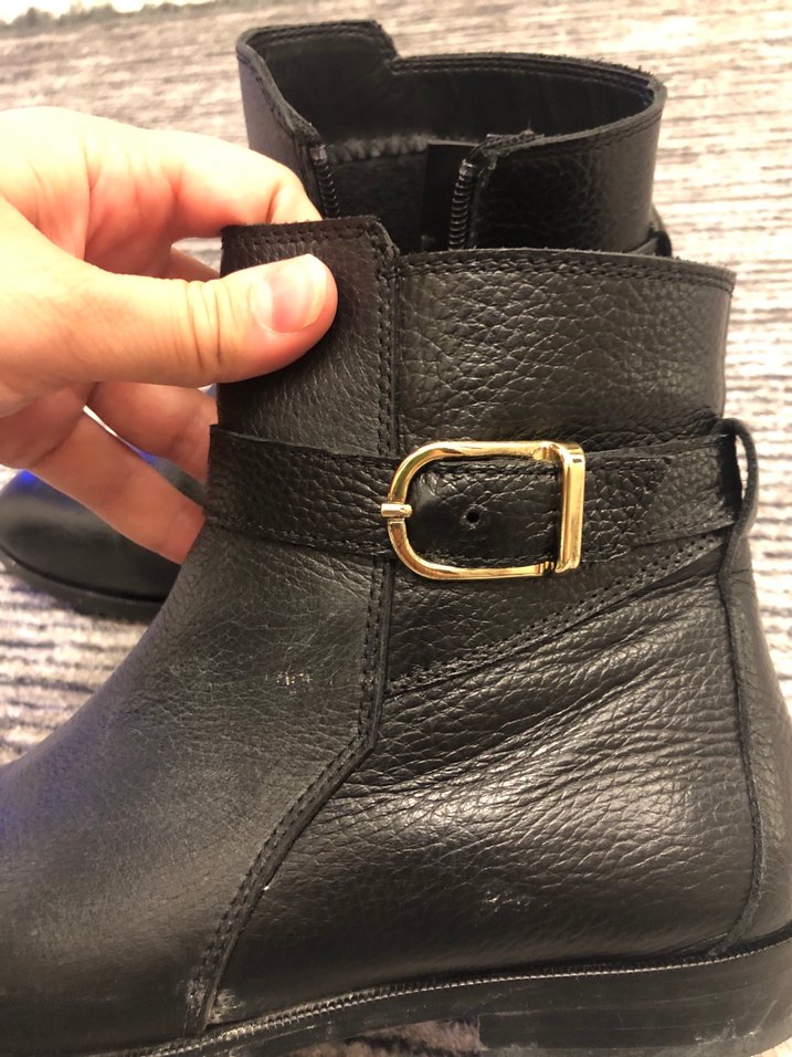 Kadın Siyah Deri Tokalı Topuklu Bot orijinal elle - Görsel 2