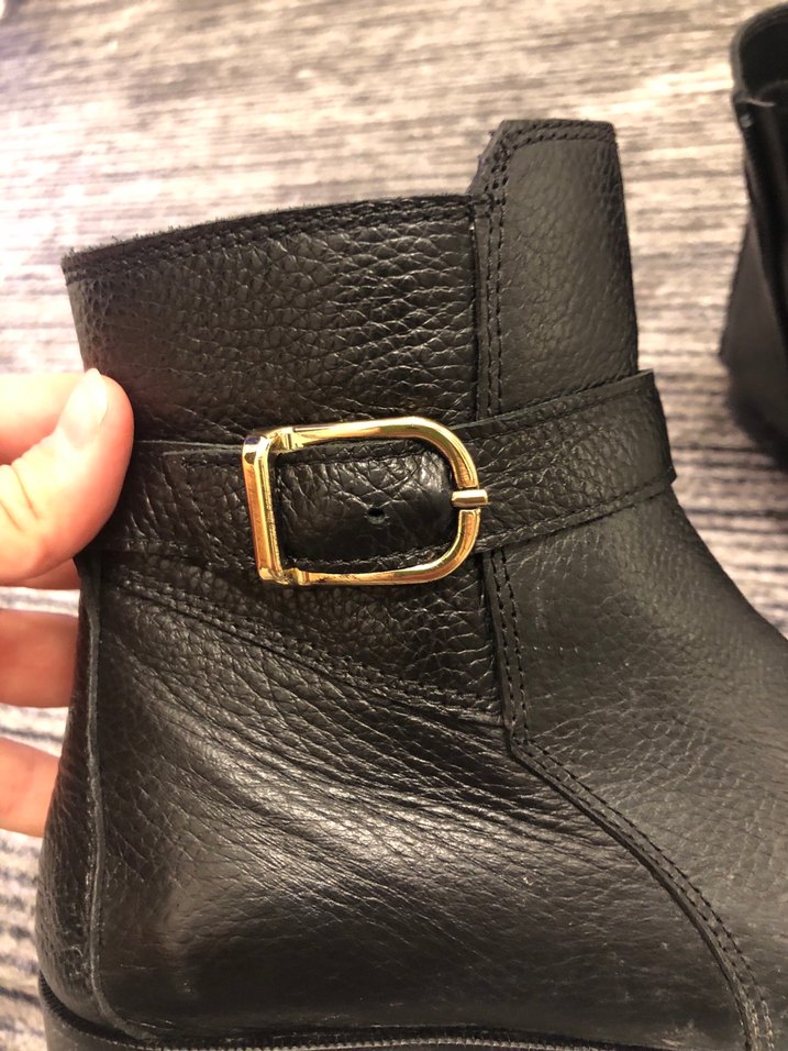 Kadın Siyah Deri Tokalı Topuklu Bot orijinal elle - Görsel 4