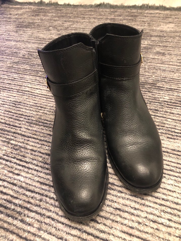 Kadın Siyah Deri Tokalı Topuklu Bot orijinal elle - Görsel 3