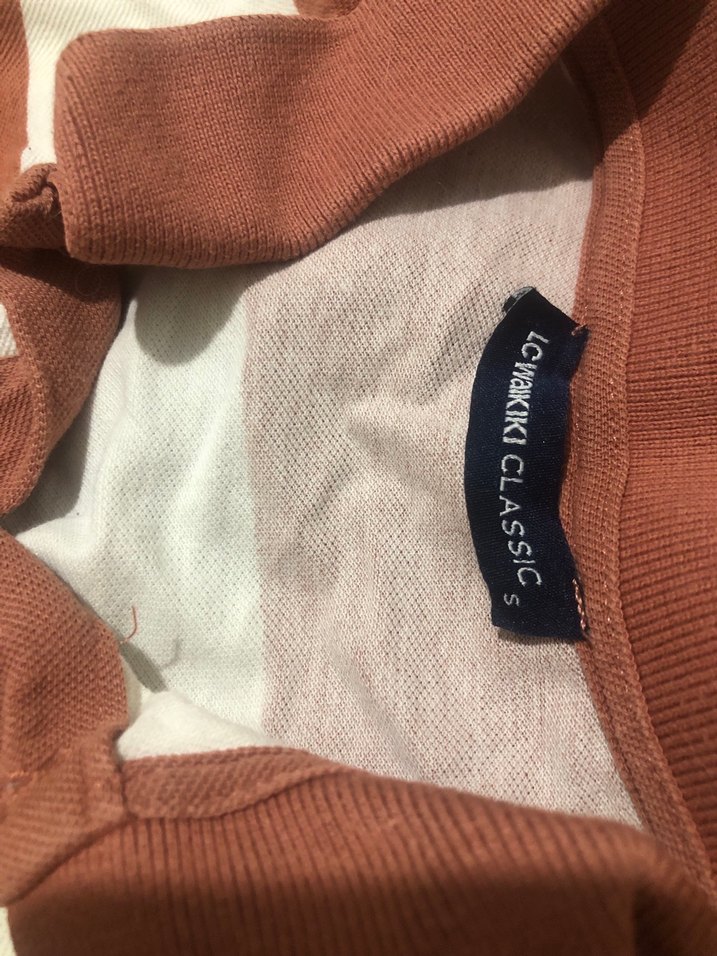 Kahverengi Beyaz Çizgili Pamuklu Polo Tişört - Görsel 2