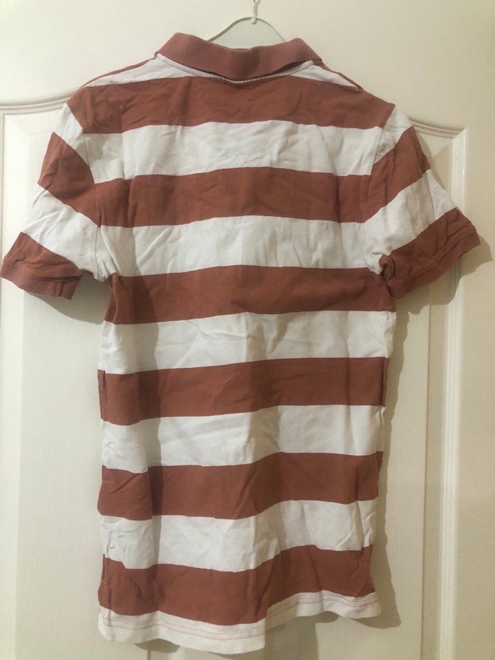 Kahverengi Beyaz Çizgili Pamuklu Polo Tişört - Görsel 3