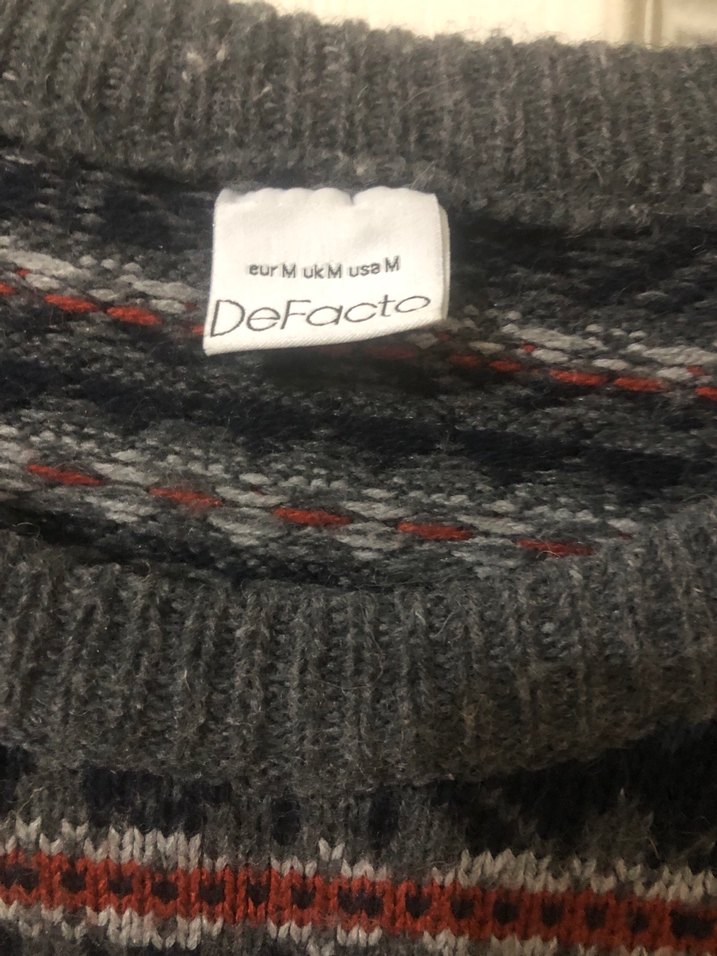 Gri Desenli Erkek Yün Kazak - Görsel 2