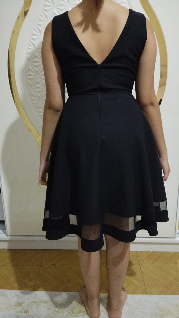 Siyah Drapeli Midi Abiye Elbise - Görsel 2