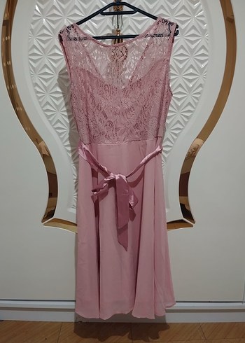 Pembe Dantel Midi Elbise - Görsel 4