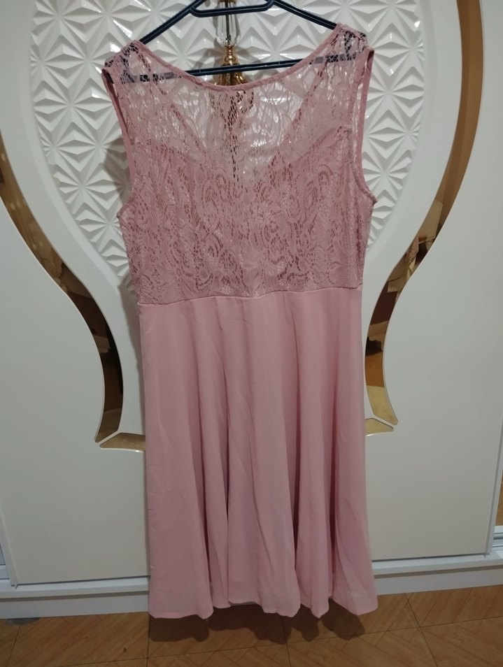 Pembe Dantel Midi Elbise - Görsel 3