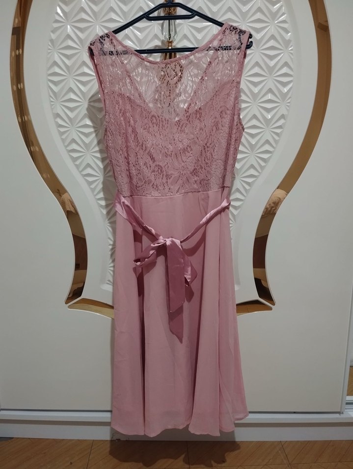 Pembe Dantel Midi Elbise - Görsel 4