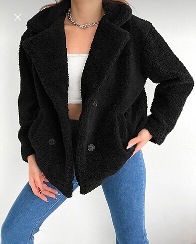 Siyah peluş ceket