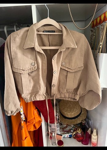 Bej Düğmeli Keten Kadın Ceket - Görsel 4