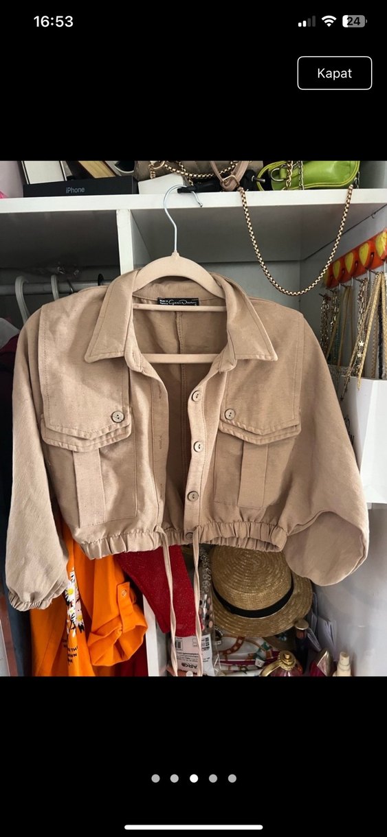 Bej Düğmeli Keten Kadın Ceket - Görsel 3