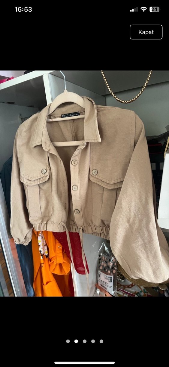 Bej Düğmeli Keten Kadın Ceket - Görsel 2