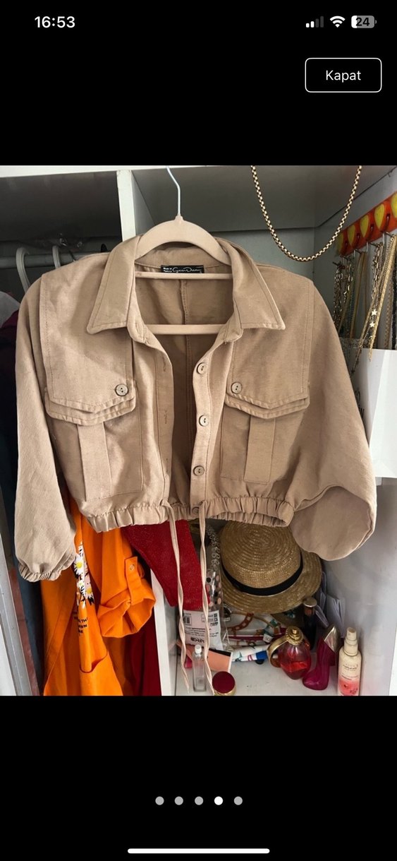 Bej Düğmeli Keten Kadın Ceket - Görsel 4