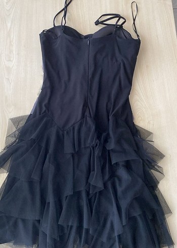 38 Beden Pileli Siyah Strappy Abiye Elbise