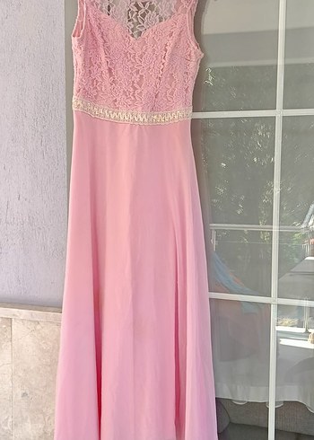 Pudra Dantel Detaylı Uzun Nişan Elbisesi - Görsel 3