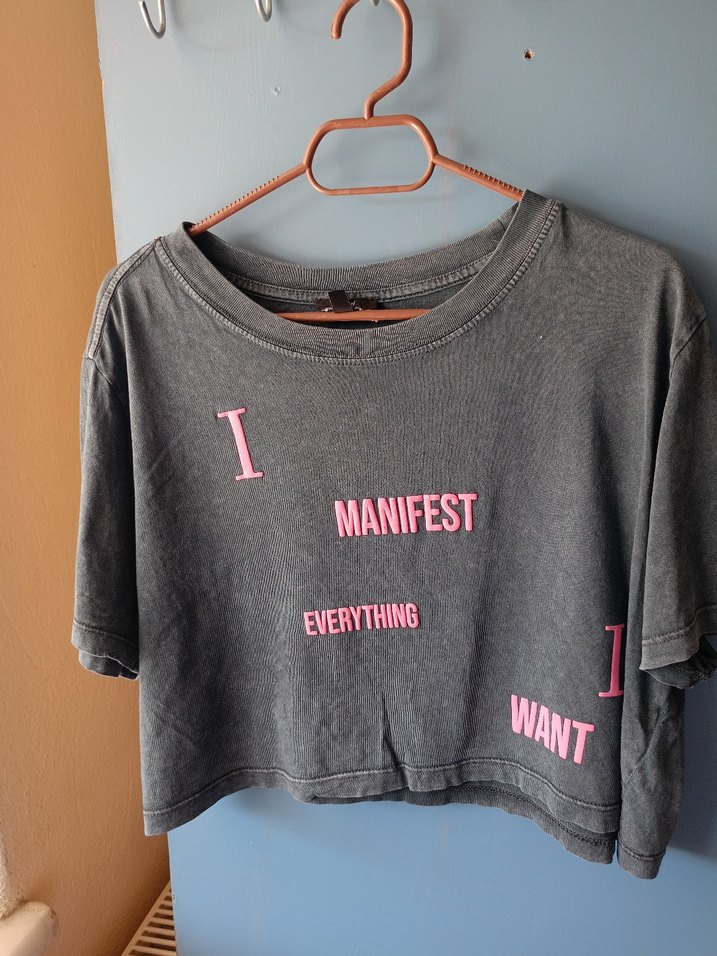 Gri Baskılı Denim Kadın Tişört - Görsel 2
