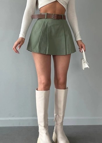 Haki Mini Şortlu Etek