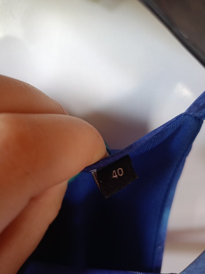 Mavi Bağlama Desenli Uzun Drapeli Elbise - Görsel 5