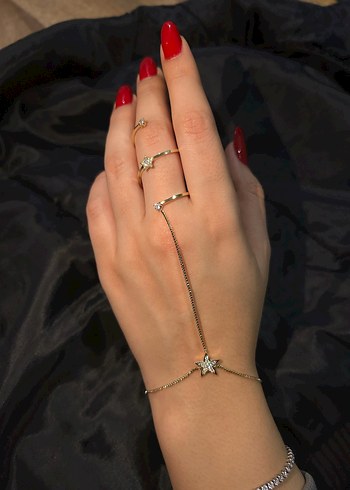 Yılan Desenli Zincir Detaylı Altın Renkli El Zinciri - Görsel 2