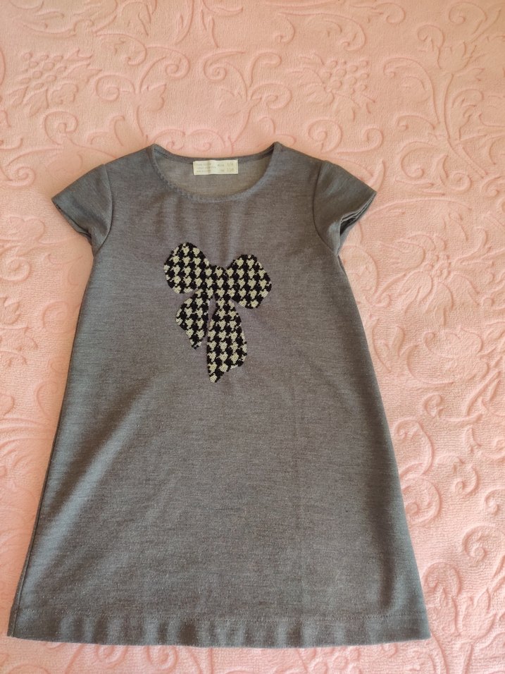 Kız Çocuk Gri Kısa Kollu Triko Tişört - Görsel 2