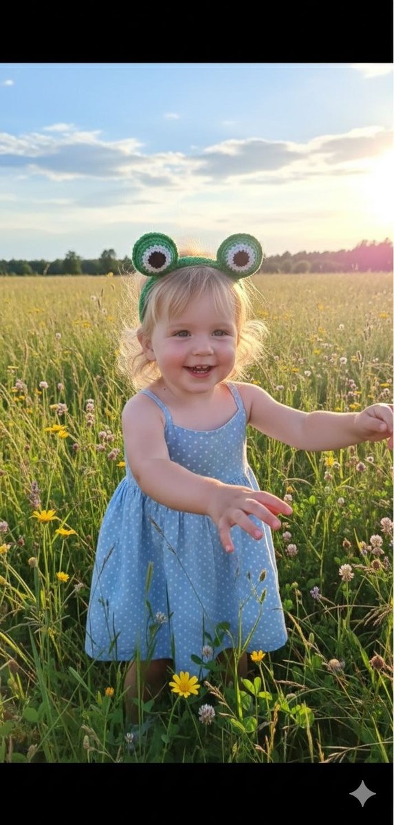 Örgü Kurbağa Gözlü Çocuk Saç Bandı,çocuk tacı - Görsel 2