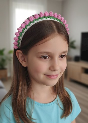 Pembe Lale Çiçekli Bohem Saç Bandı - Görsel 3