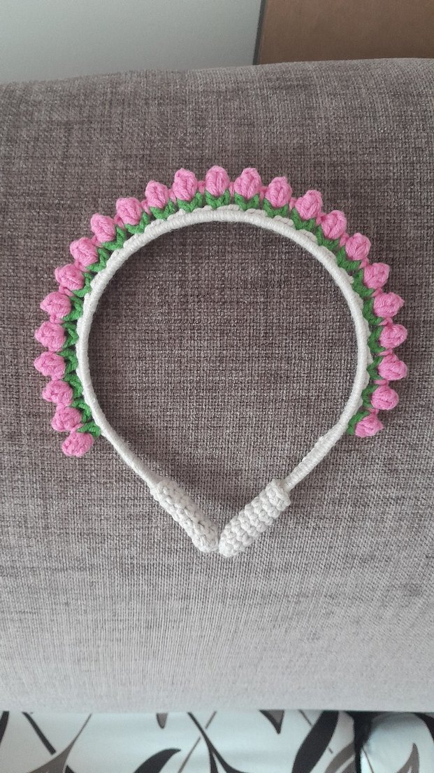 Pembe Lale Çiçekli Bohem Saç Bandı - Görsel 2