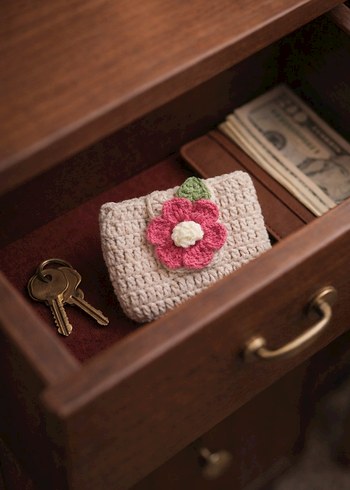 Çiçek Desenli Çıtçıtlı Örgü Kadın Cüzdanı - Görsel 3