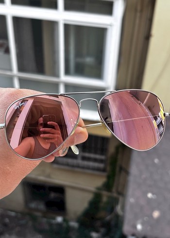Pembe Aynalı RayBan 3025 Aviator Kadın Güneş Gözlüğü - Görsel 5