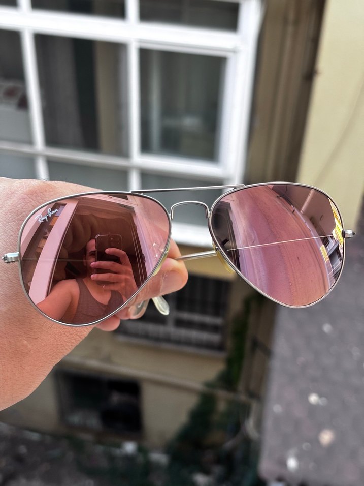 Pembe Aynalı RayBan 3025 Aviator Kadın Güneş Gözlüğü - Görsel 5