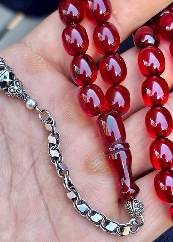 925 Ayar Gümüş Püsküllü Eskinin Eskisi Ateş Kehribar Tesbih - Görsel 4