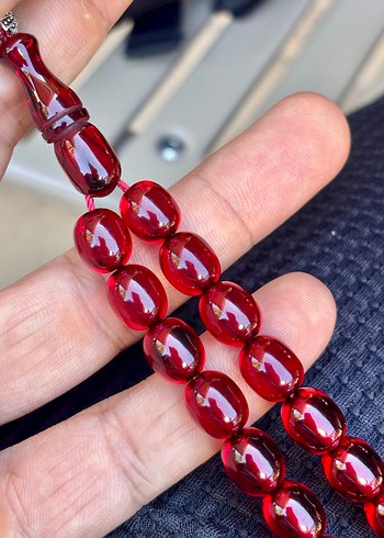 925 Ayar Gümüş Püsküllü Eskinin Eskisi Ateş Kehribar Tesbih - Görsel 3