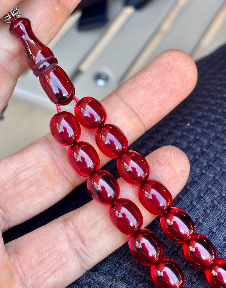 925 Ayar Gümüş Püsküllü Eskinin Eskisi Ateş Kehribar Tesbih - Görsel 3