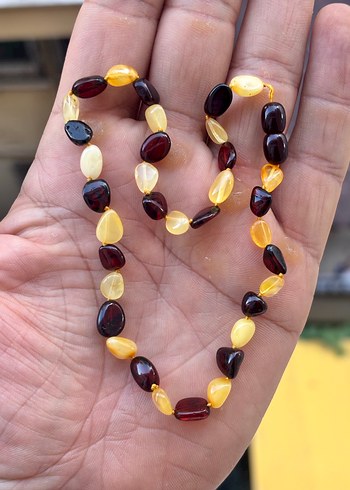 Uzun Boncuklu Çok Renkli Kehribar Kolye - Görsel 2