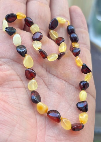 Uzun Boncuklu Çok Renkli Kehribar Kolye - Görsel 4