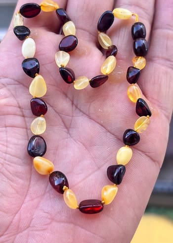 Uzun Boncuklu Çok Renkli Kehribar Kolye - Görsel 3