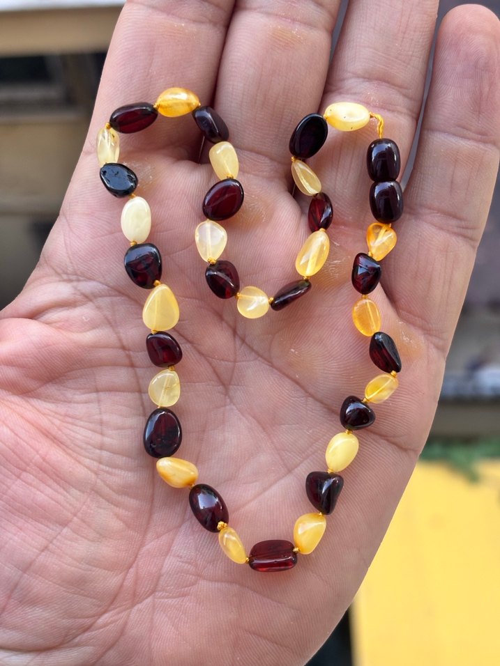 Uzun Boncuklu Çok Renkli Kehribar Kolye - Görsel 2