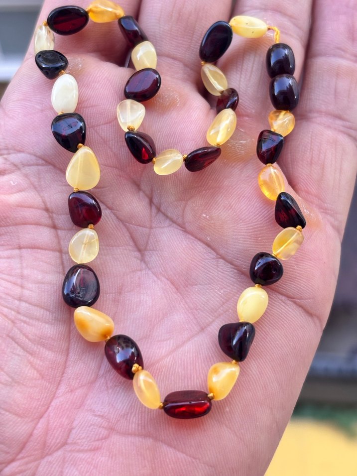 Uzun Boncuklu Çok Renkli Kehribar Kolye - Görsel 3