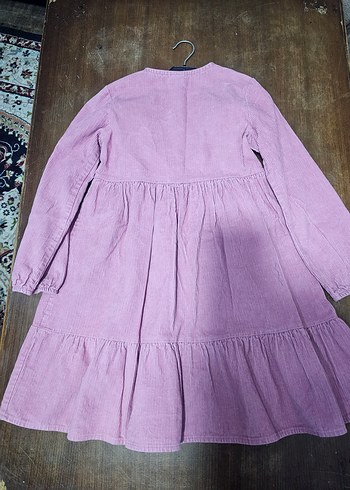 Kız Çocuk Düğmeli kadife Elbise - Görsel 3