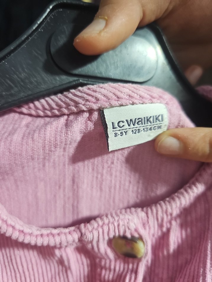 Kız Çocuk Düğmeli kadife Elbise - Görsel 4